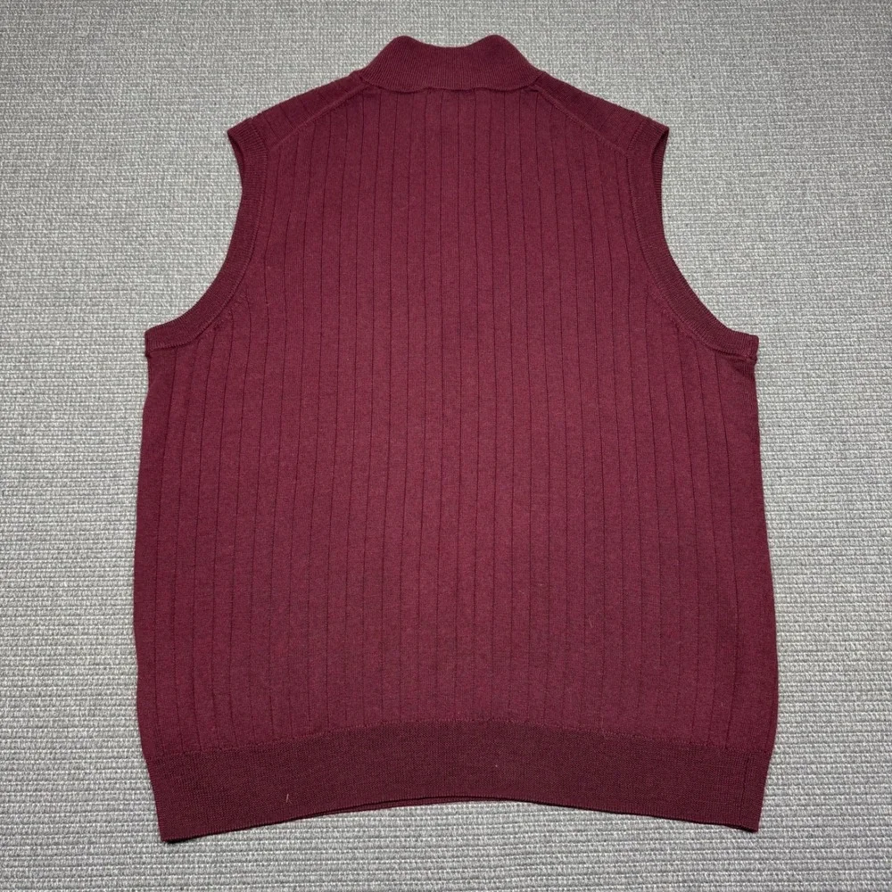 Brooks Brothers Mens Burgundy 100% Merino Wool Ribbed Quarter Zip Sweater Vest L